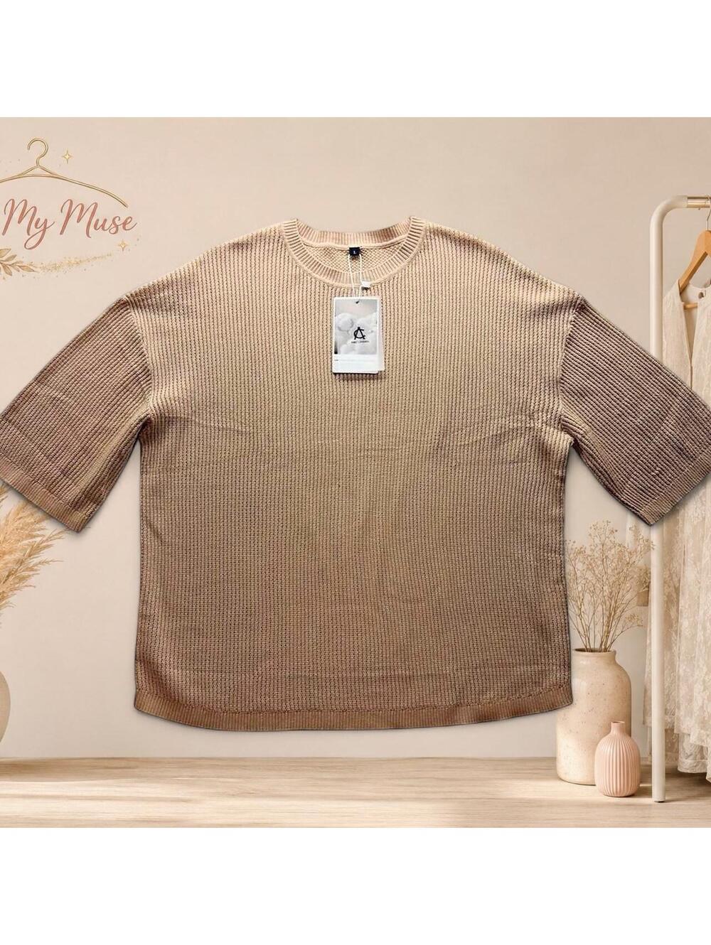 A&C Urban Tan Ribbed Knit Cotton T-Shirt